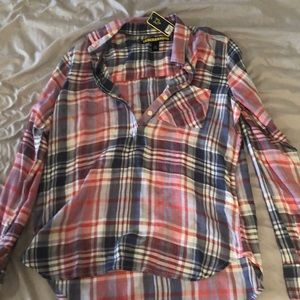 Women’s Pink, Blue and White pull over flannel